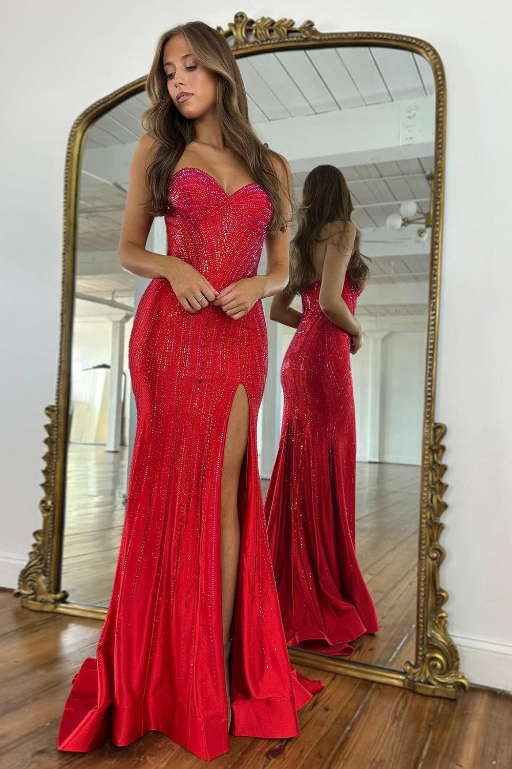 Suzhoufashion Shimmering Beaded Navy Blue Formal Prom Gown With Sweetheart Neckline Formal Evening Gown