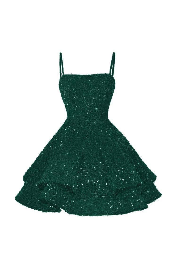 Shining Pink Spaghetti Strap Sleeveless Ball Gown Short Dress With Sequins