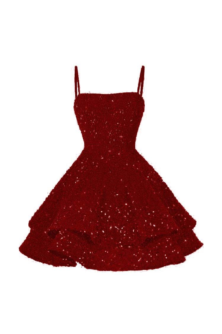 Shining Pink Spaghetti Strap Sleeveless Ball Gown Short Dress With Sequins