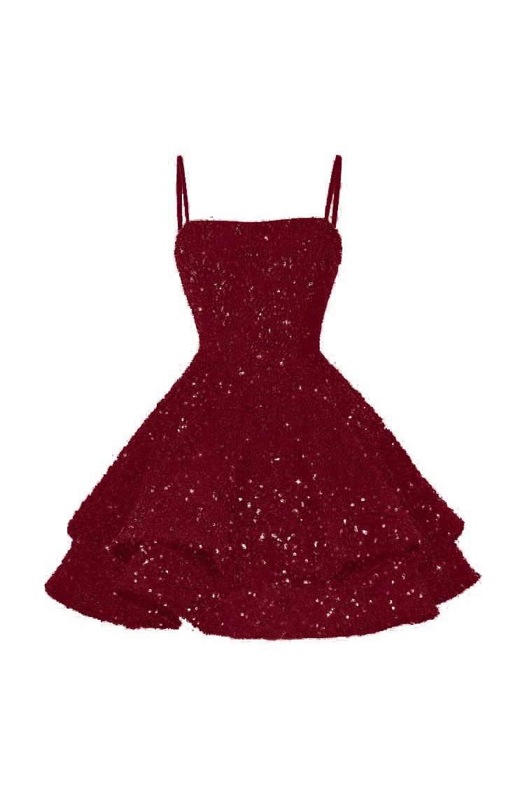 Shining Pink Spaghetti Strap Sleeveless Ball Gown Short Dress With Sequins