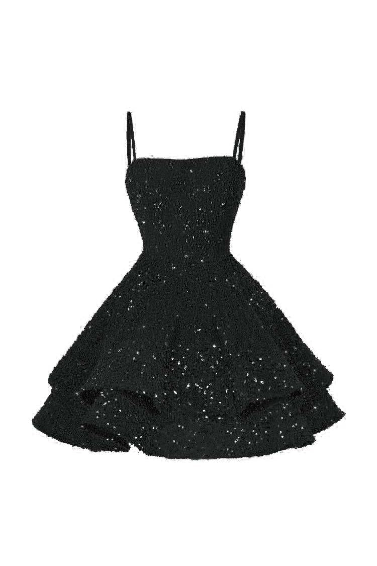 Shining Pink Spaghetti Strap Sleeveless Ball Gown Short Dress With Sequins