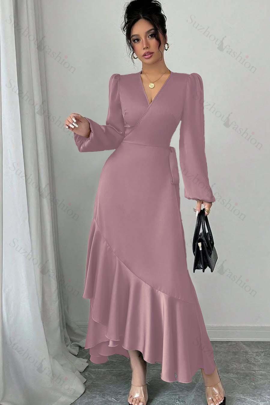 Shinning Long Sleeves V Neck Long Evening Formal Dress With Ruffled Pleated