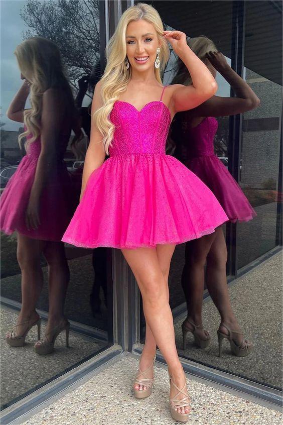 Shinning Spaghetti Strap Sleeveless Short A Line Homecoming Dress With Sequins