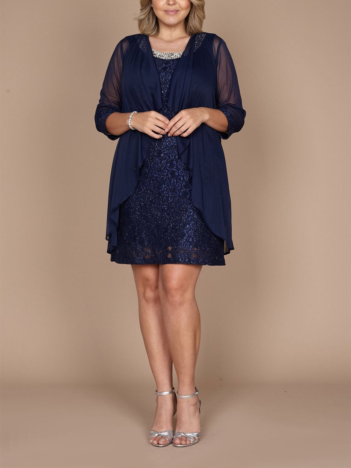 Short Lace Sheath Column Jewel Neck Mother of the Bride Dress