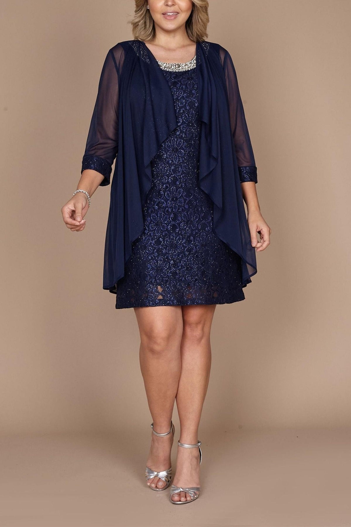 Short Lace Sheath Column Jewel Neck Mother of the Bride Dress