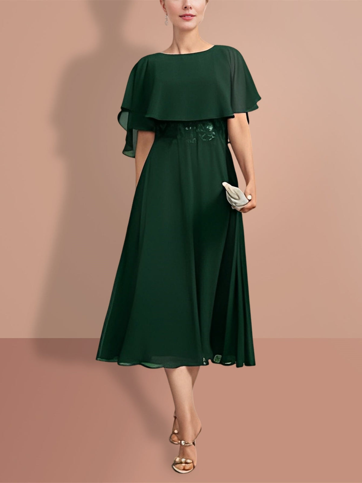 Short Sleeve A Line Gown with Jewel Neckline for the Mother of the Bride