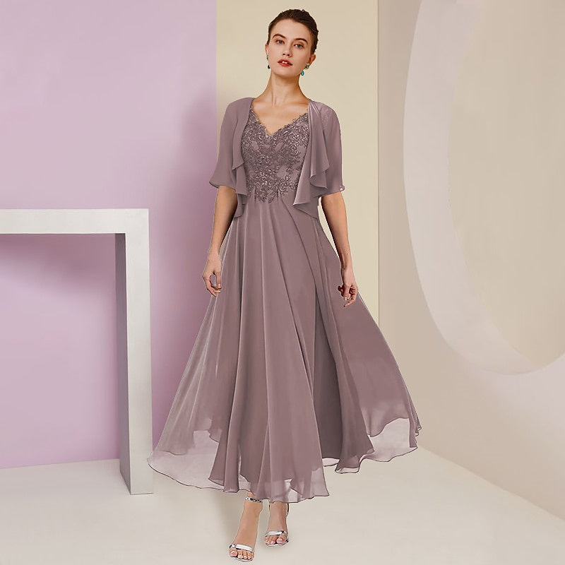 Short Sleeve A Line Jacket Dress for the Mother of the Bride