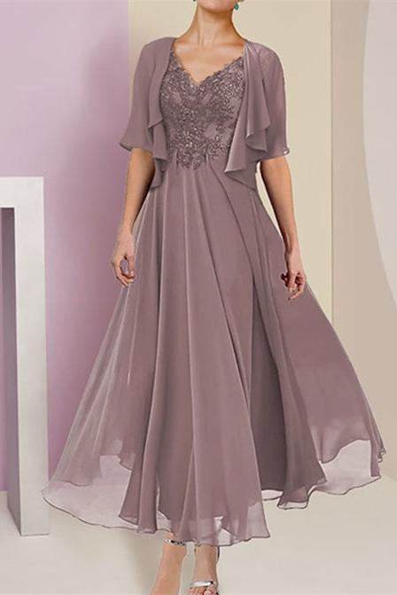 Short Sleeve A Line Jacket Dress for the Mother of the Bride