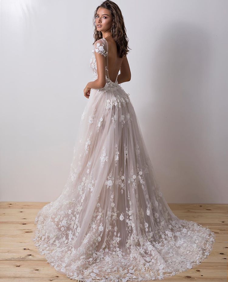 Short Sleeve Backless Lace A Line Popular Wedding Dresses Online