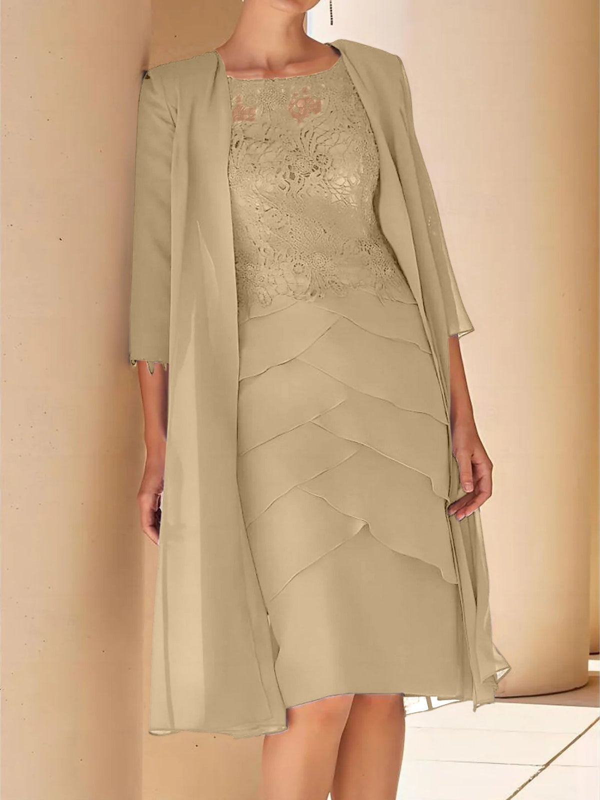 Short Sleeve Knee Length Lace Sheath Dress for the Mother of the Bride
