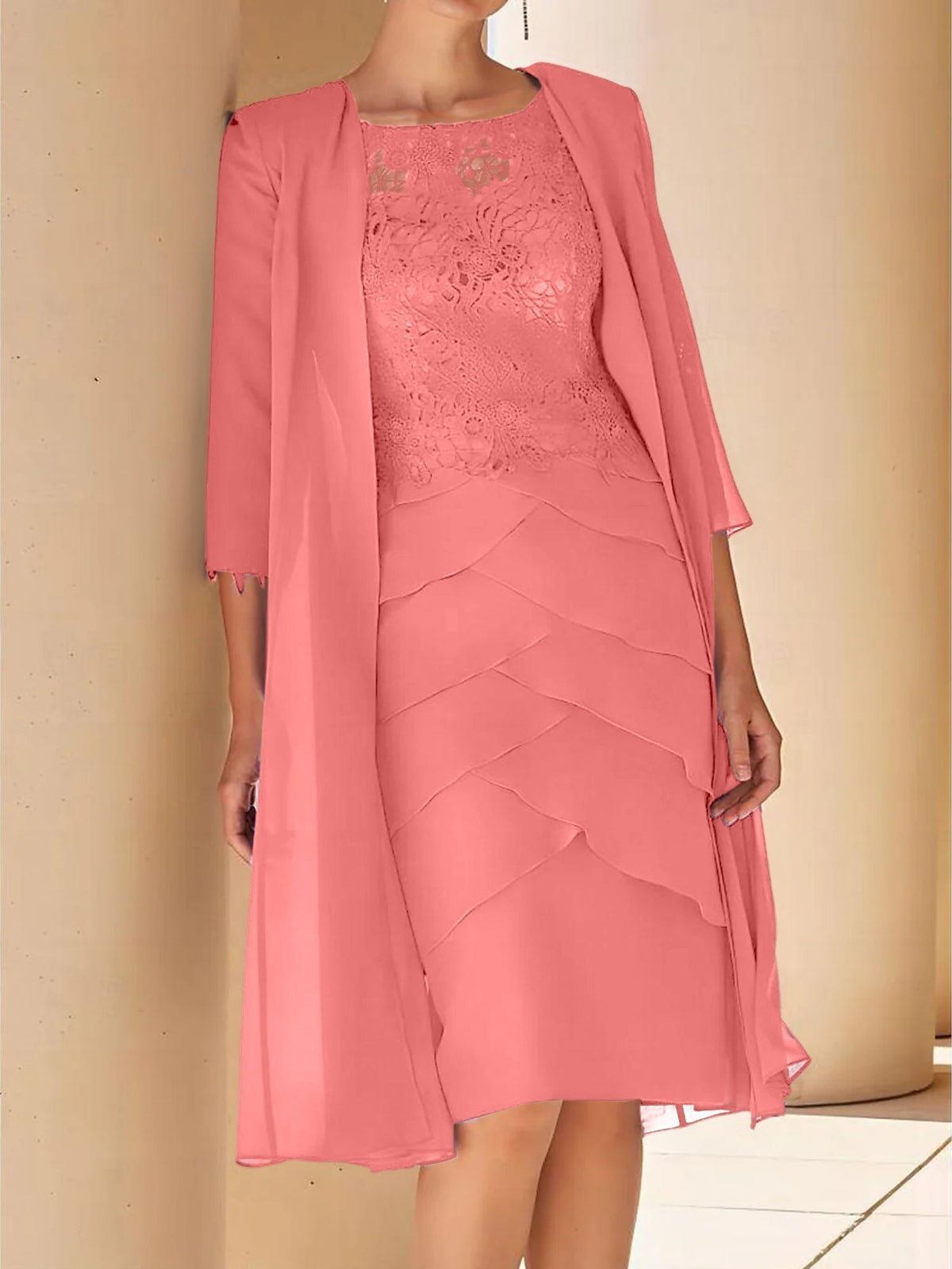 Short Sleeve Knee Length Lace Sheath Dress for the Mother of the Bride