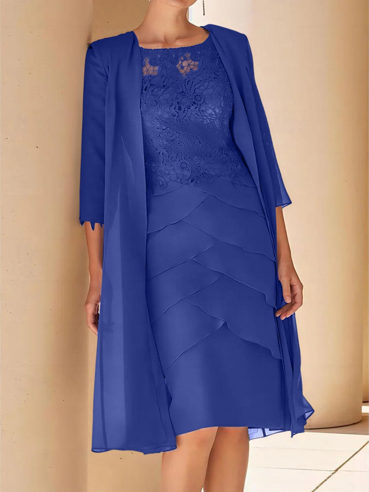 Short Sleeve Knee Length Lace Sheath Dress for the Mother of the Bride