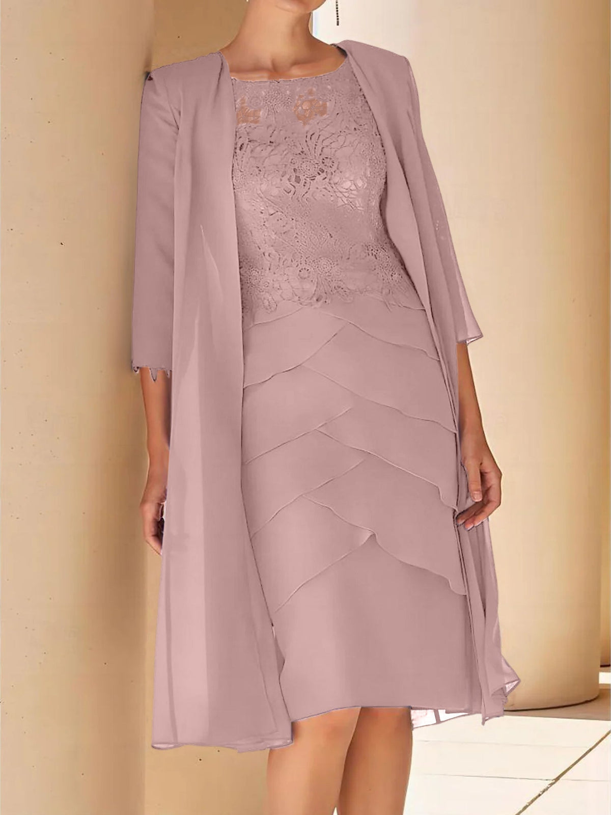 Short Sleeve Knee Length Lace Sheath Dress for the Mother of the Bride