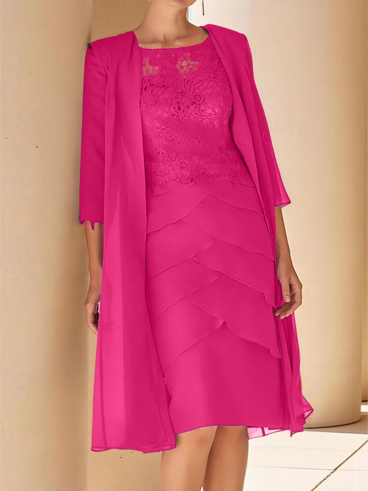 Short Sleeve Knee Length Lace Sheath Dress for the Mother of the Bride