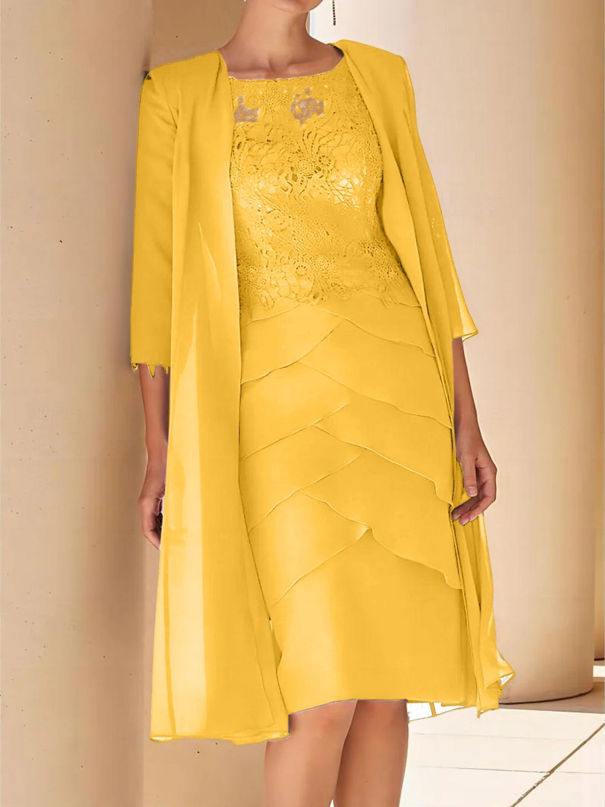 Short Sleeve Knee Length Lace Sheath Dress for the Mother of the Bride