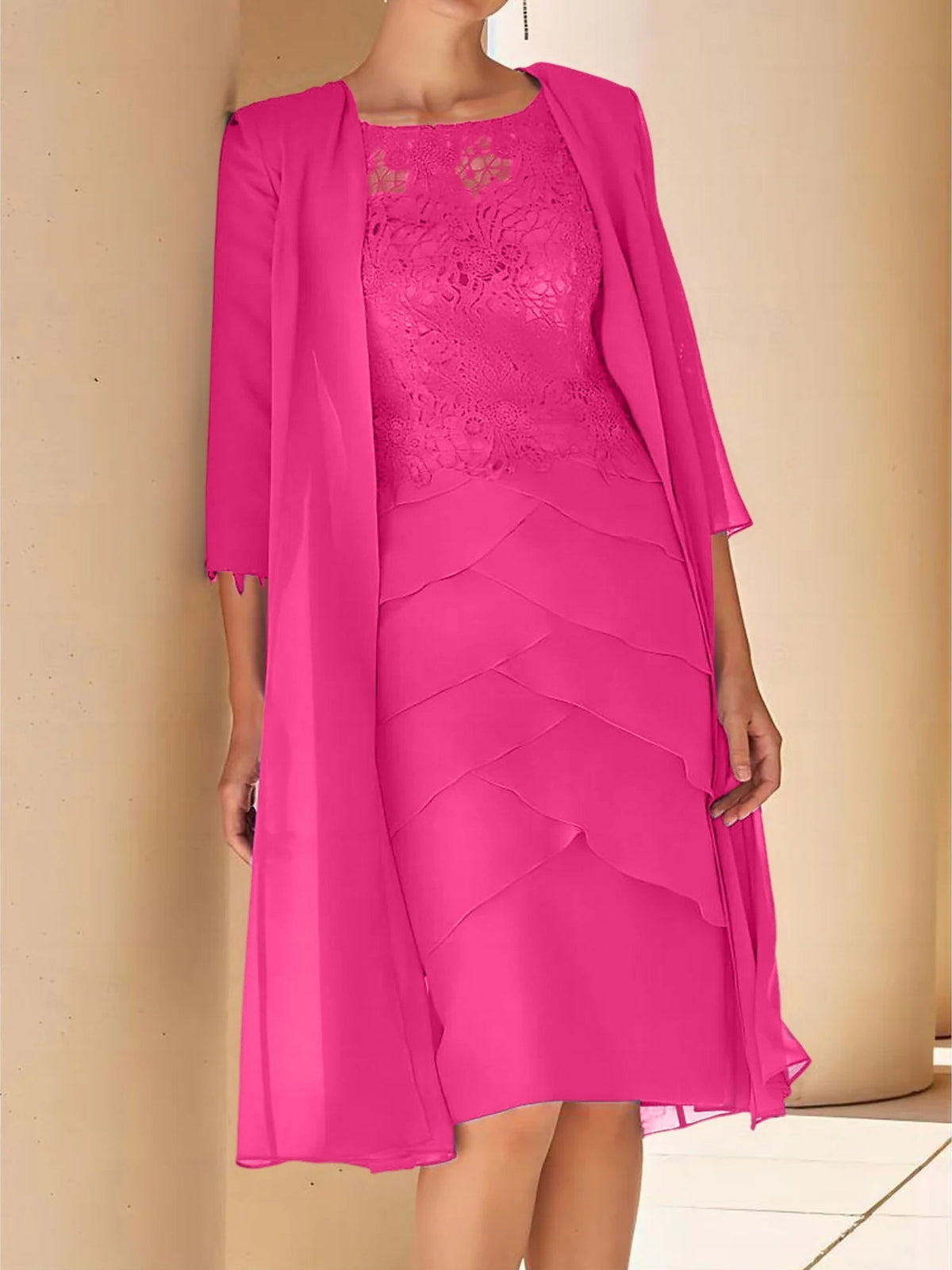 Short Sleeve Knee Length Lace Sheath Dress for the Mother of the Bride