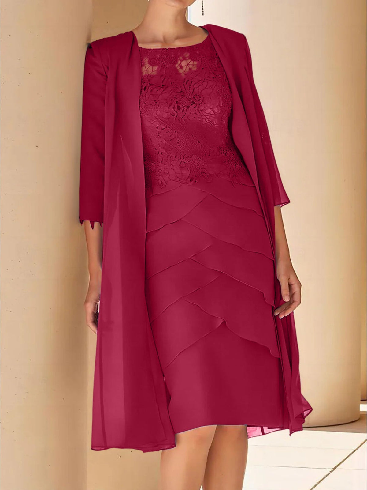 Short Sleeve Knee Length Lace Sheath Dress for the Mother of the Bride