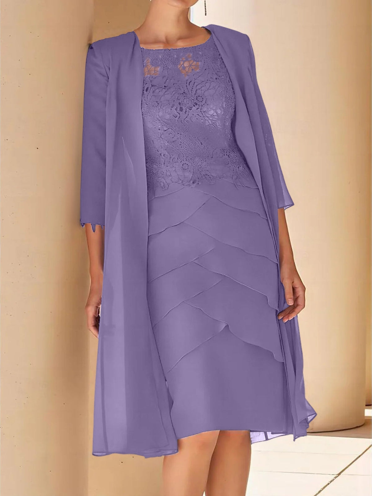 Short Sleeve Knee Length Lace Sheath Dress for the Mother of the Bride