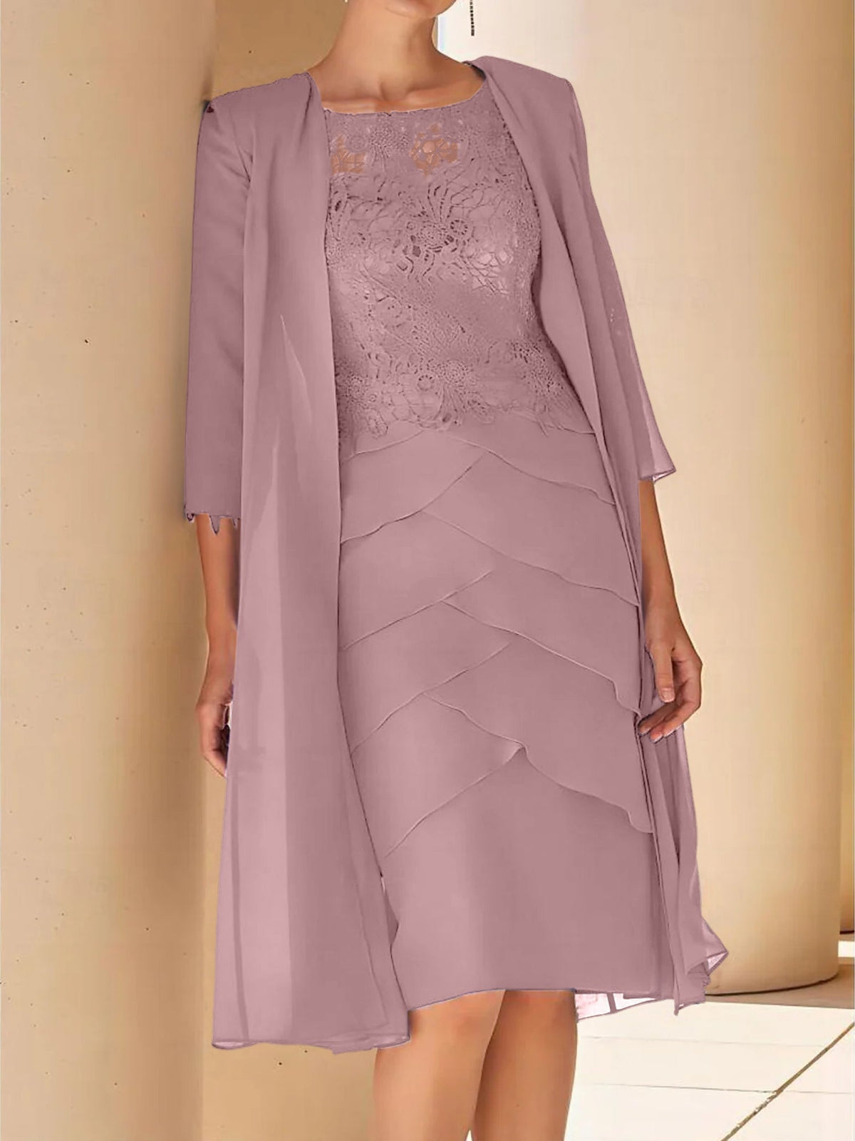 Short Sleeve Knee Length Lace Sheath Dress for the Mother of the Bride