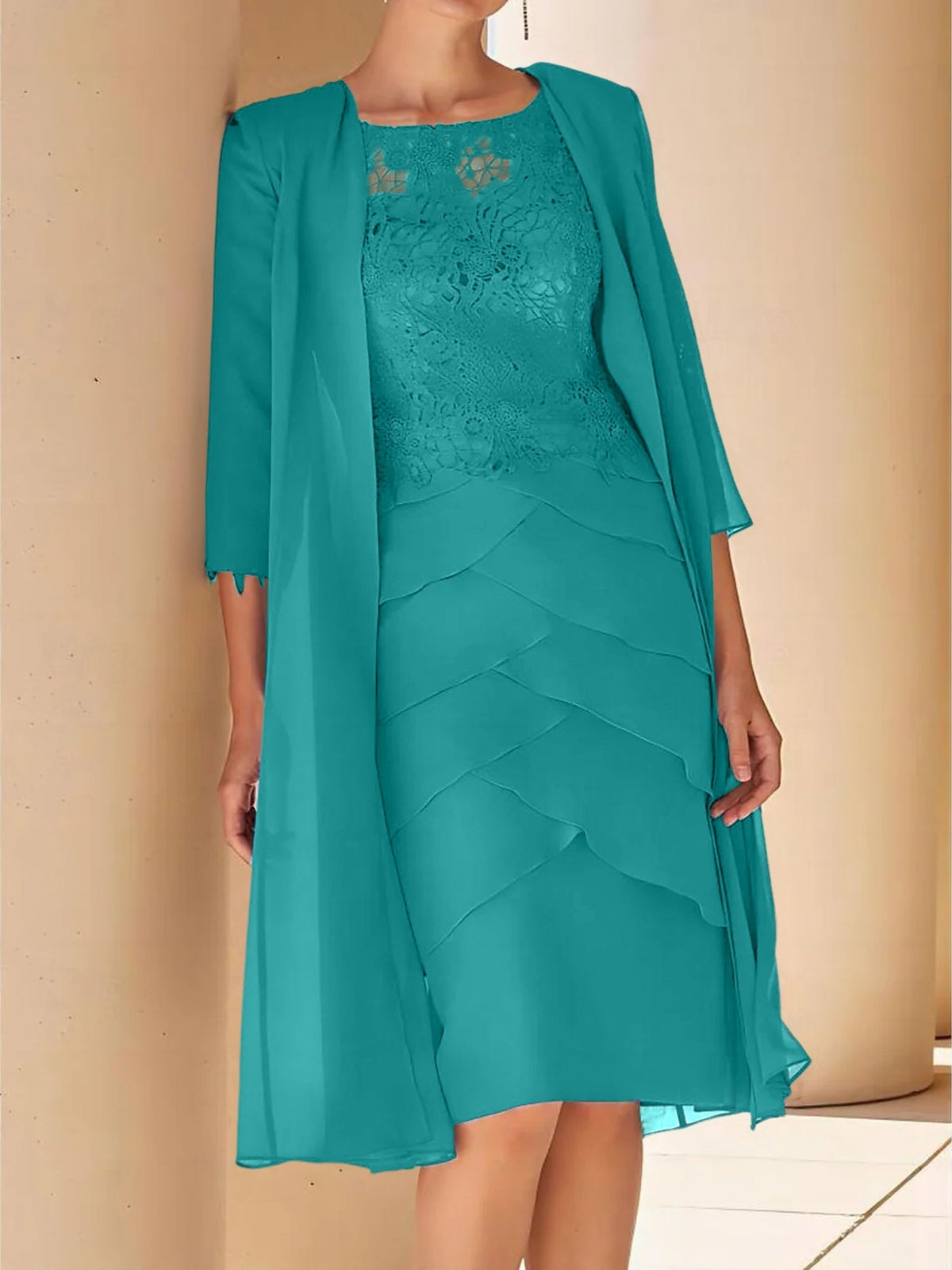 Short Sleeve Knee Length Lace Sheath Dress for the Mother of the Bride