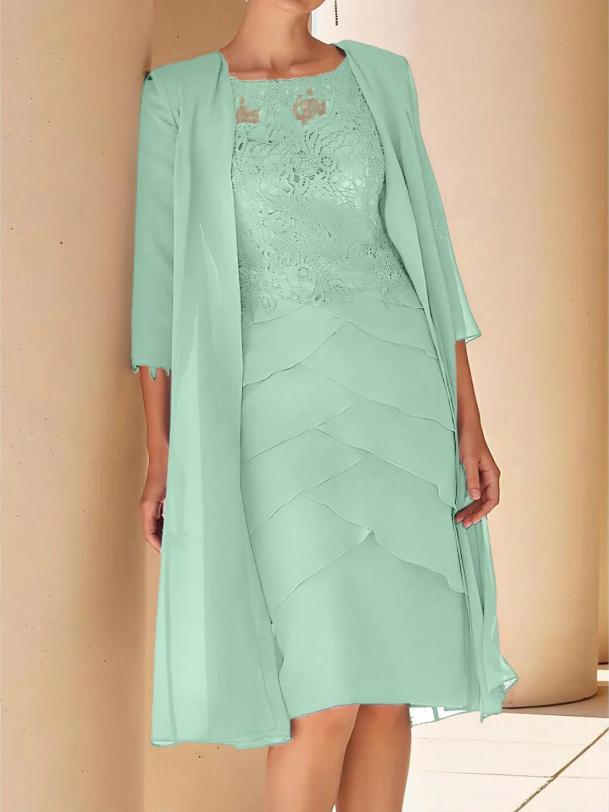 Short Sleeve Knee Length Lace Sheath Dress for the Mother of the Bride
