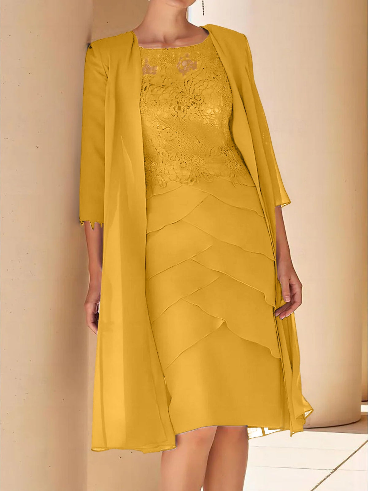 Short Sleeve Knee Length Lace Sheath Dress for the Mother of the Bride