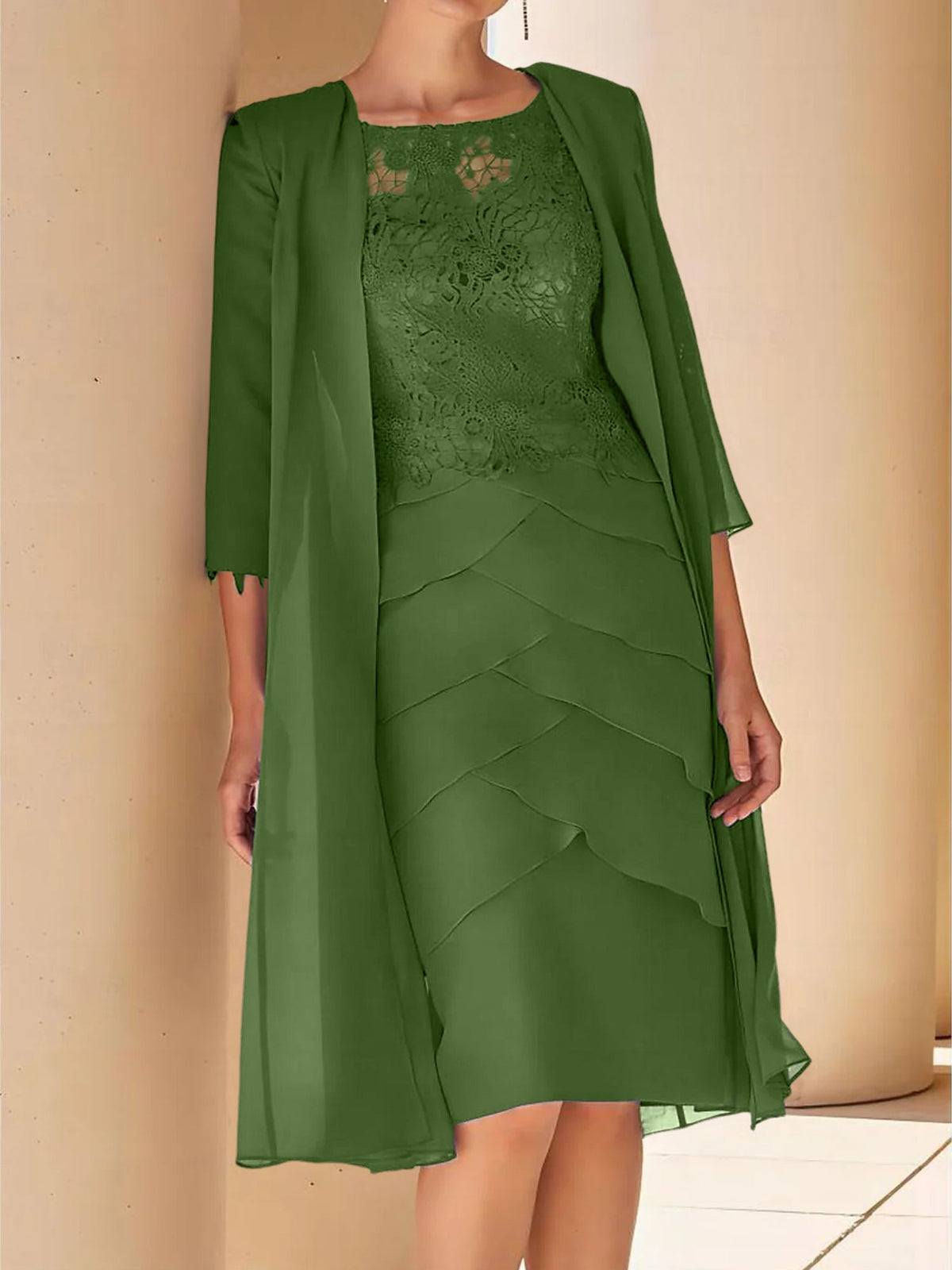 Short Sleeve Knee Length Lace Sheath Dress for the Mother of the Bride