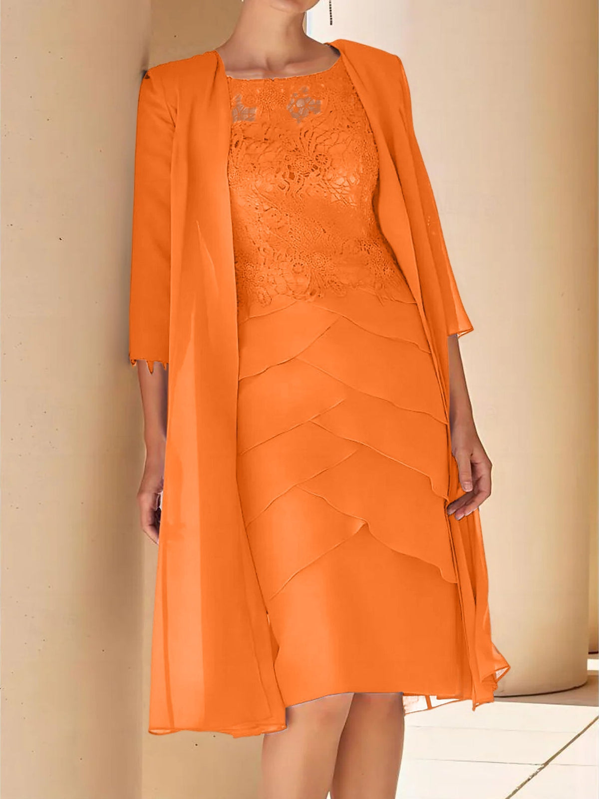 Short Sleeve Knee Length Lace Sheath Dress for the Mother of the Bride