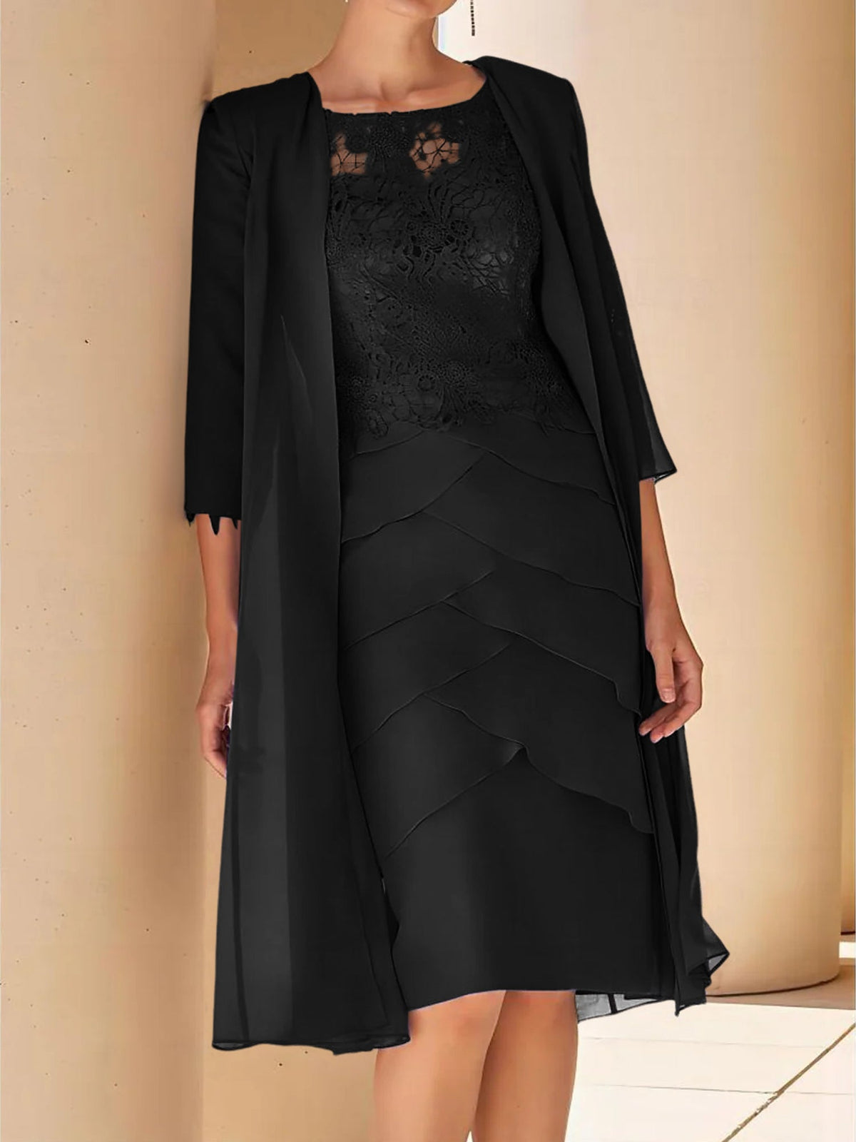 Short Sleeve Knee Length Lace Sheath Dress for the Mother of the Bride