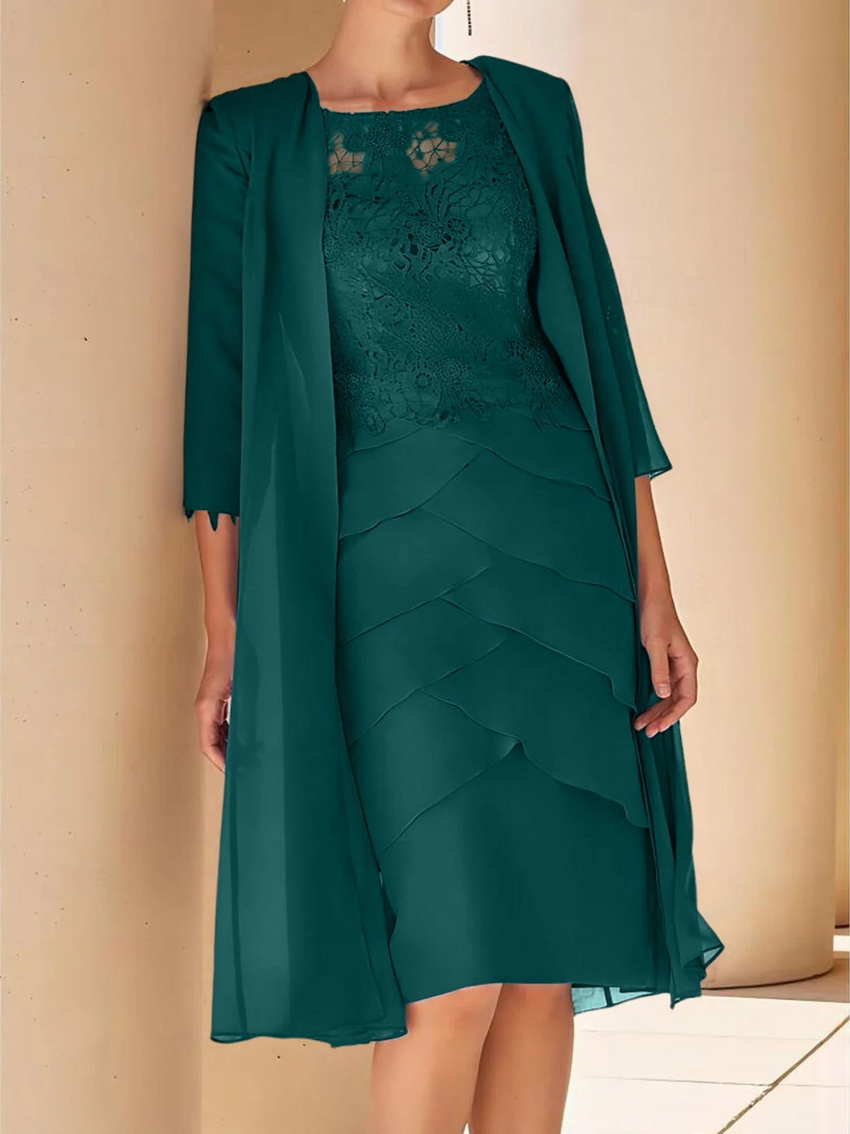 Short Sleeve Knee Length Lace Sheath Dress for the Mother of the Bride
