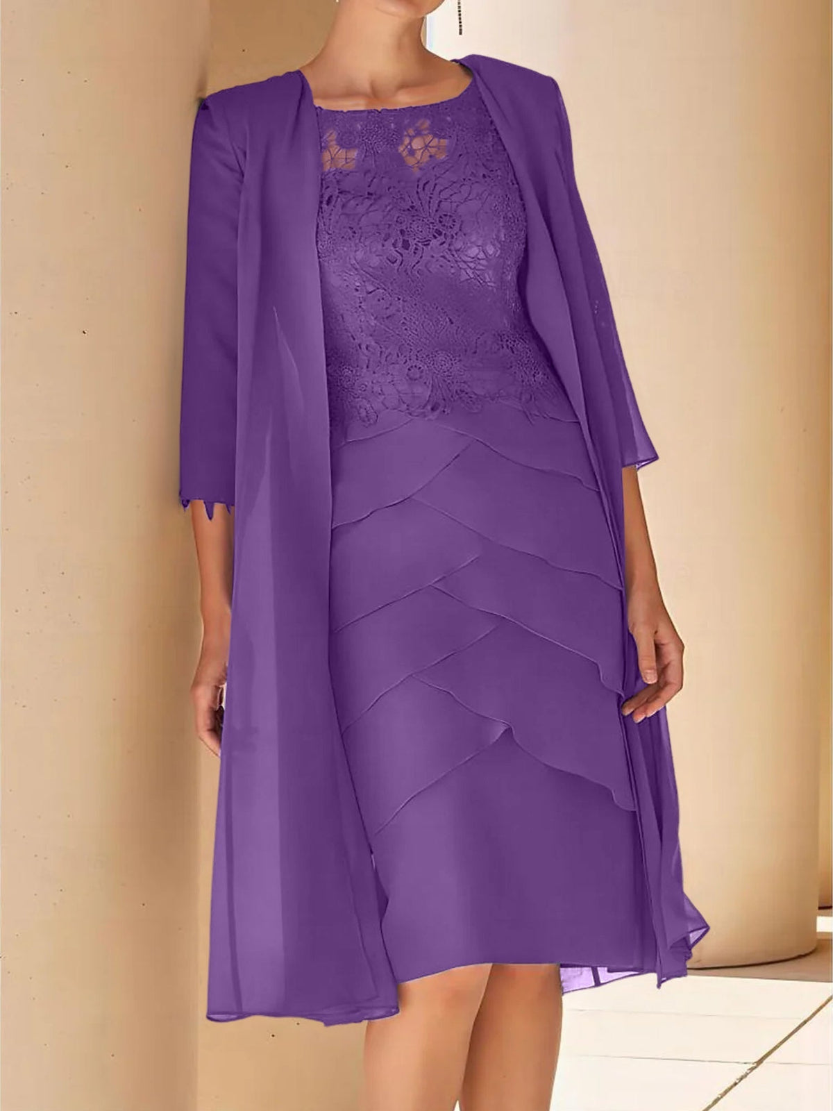 Short Sleeve Knee Length Lace Sheath Dress for the Mother of the Bride