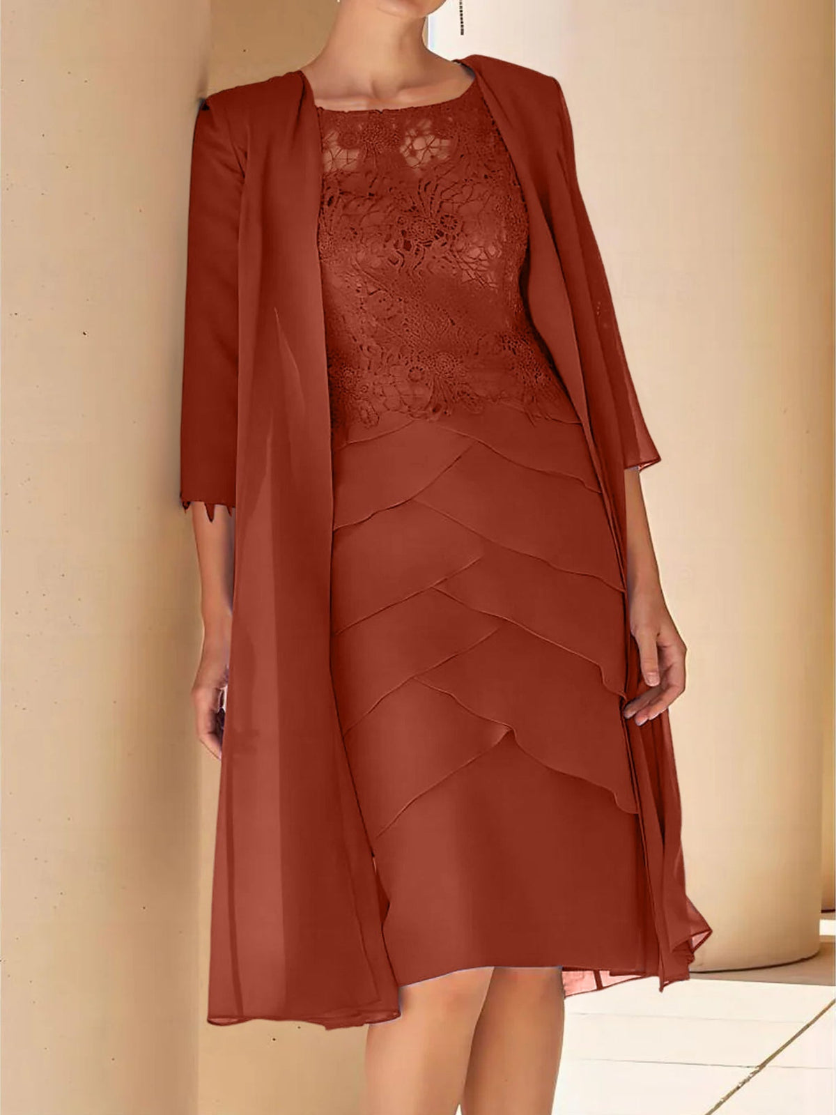 Short Sleeve Knee Length Lace Sheath Dress for the Mother of the Bride