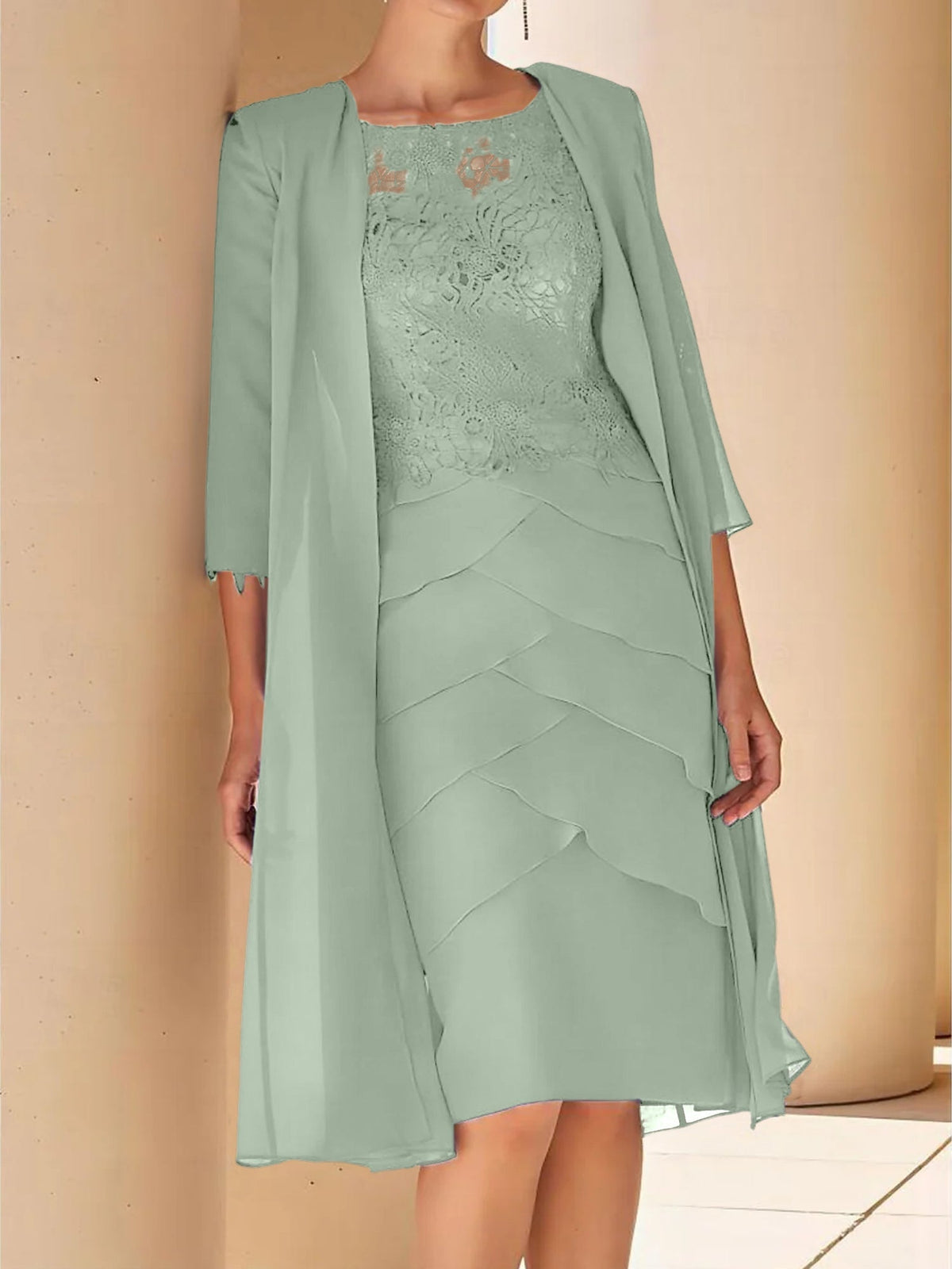 Short Sleeve Knee Length Lace Sheath Dress for the Mother of the Bride