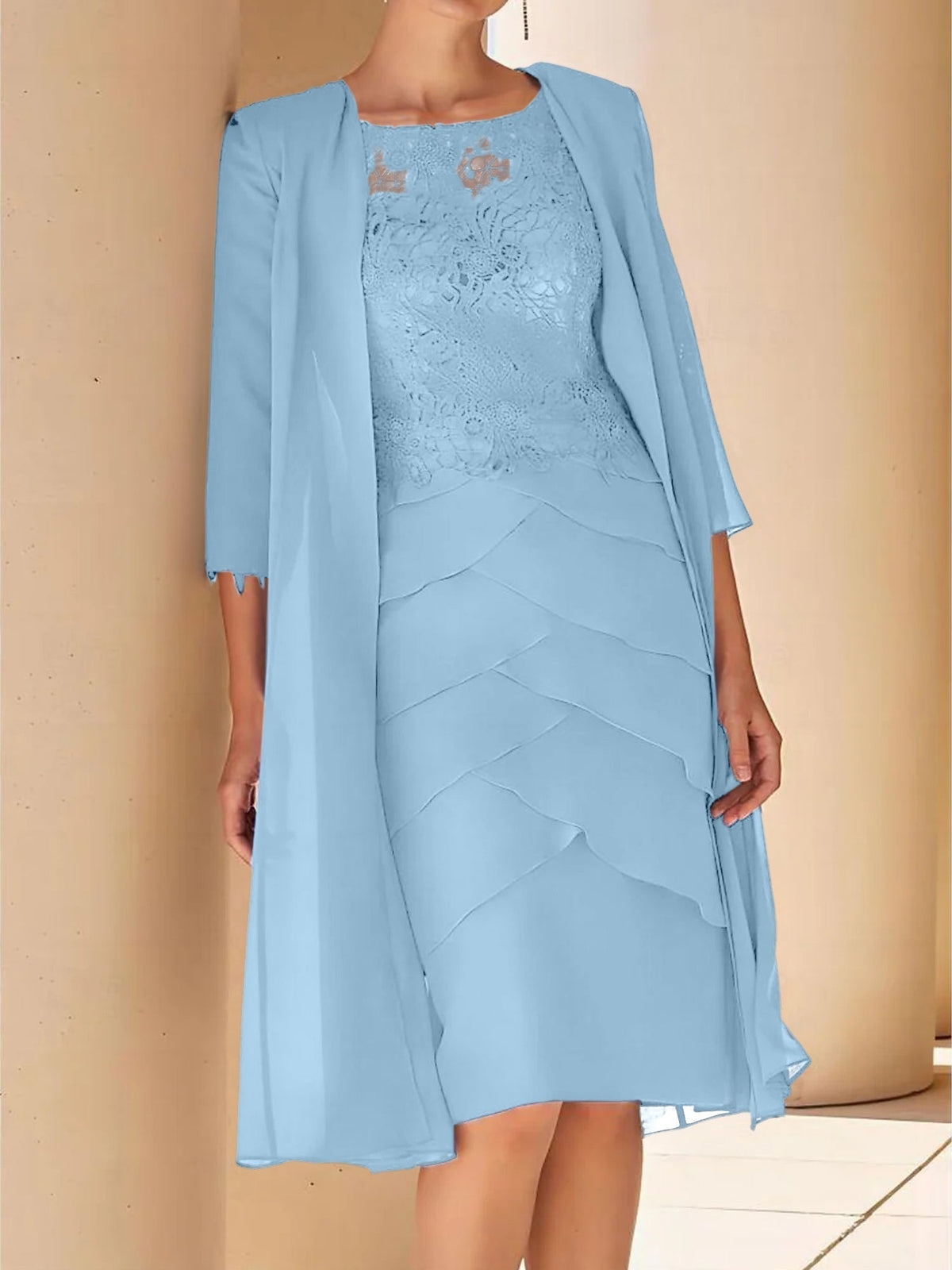 Short Sleeve Knee Length Lace Sheath Dress for the Mother of the Bride