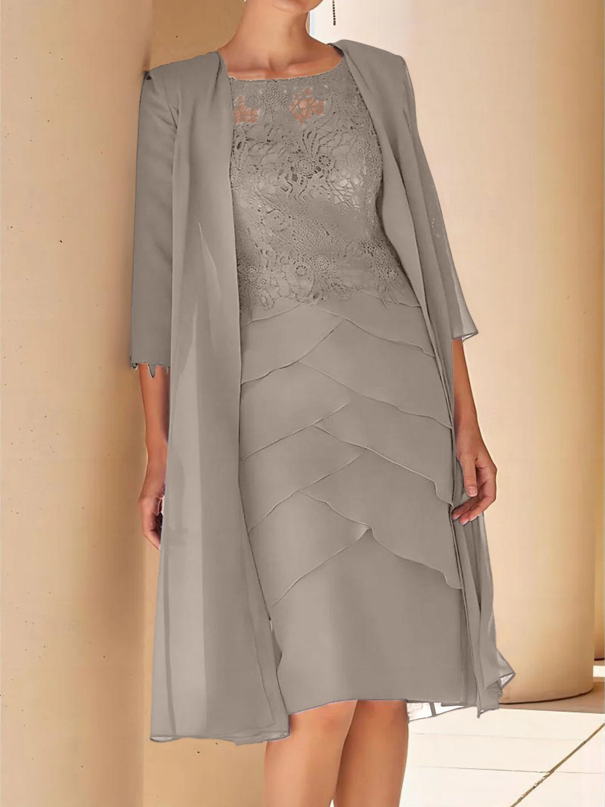 Short Sleeve Knee Length Lace Sheath Dress for the Mother of the Bride