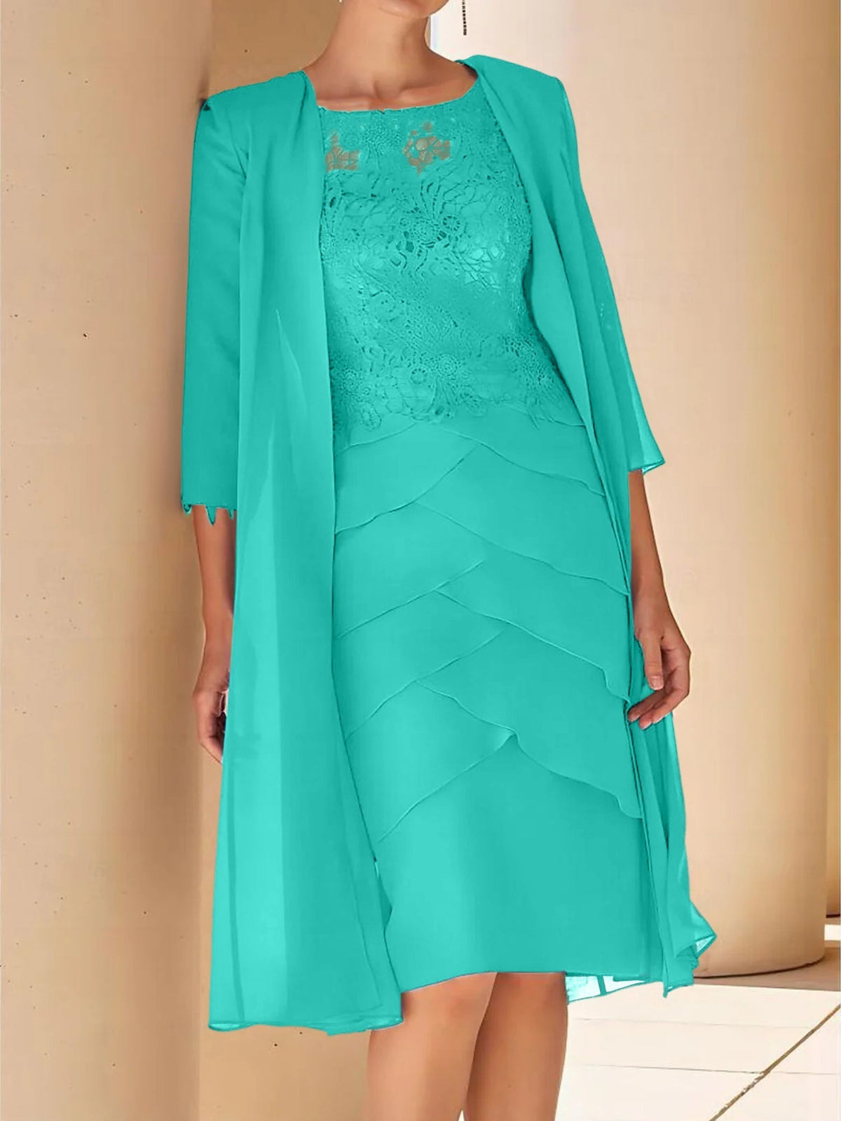 Short Sleeve Knee Length Lace Sheath Dress for the Mother of the Bride