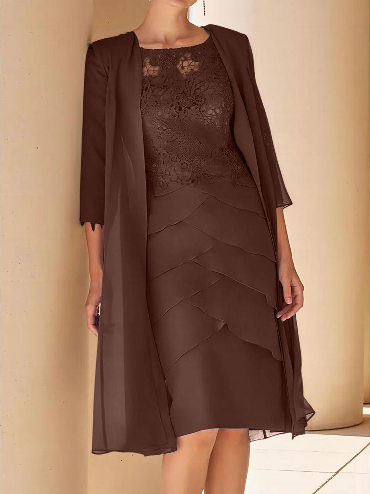 Short Sleeve Knee Length Lace Sheath Dress for the Mother of the Bride