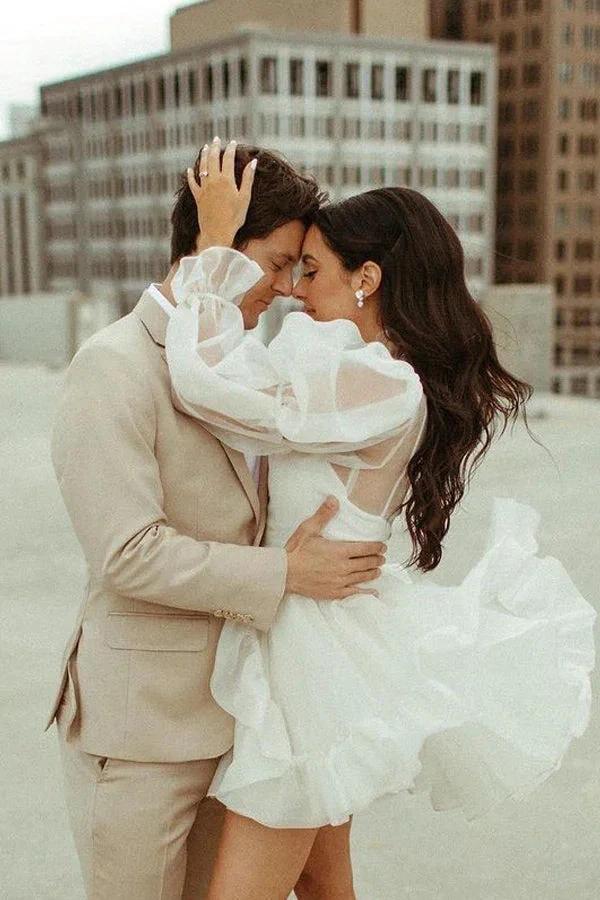 Short Wedding Dresses Long Sleeves Vintage Wedding Dress (ZD16074)