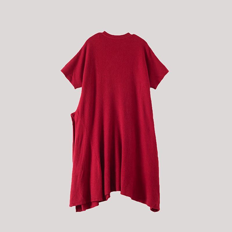 Short Sleeve Pure Color Knit Dress