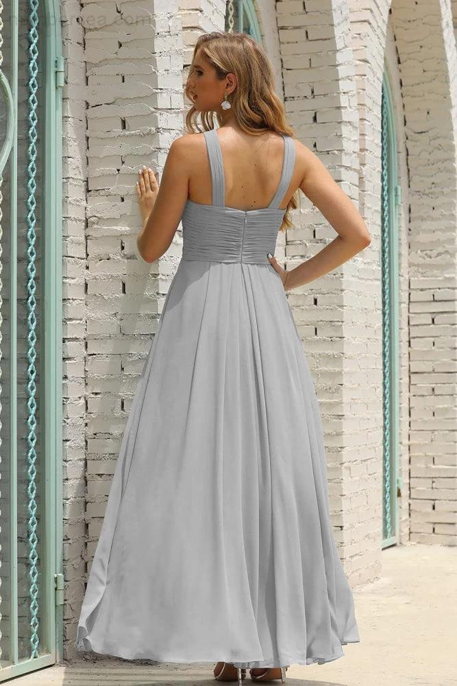 ZapDress Women Halter Chiffon Bridesmaid Dress A-line Long Formal Prom Gown (ZD17050)