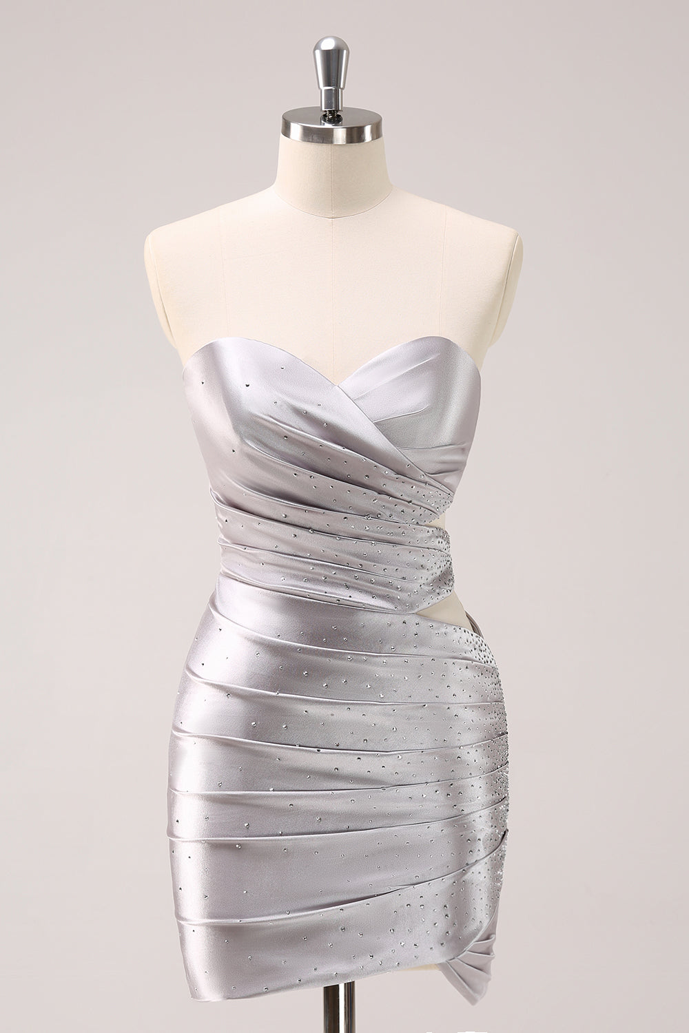 Silver Homecoming Dresses Beaded Short Tight Prom Dress