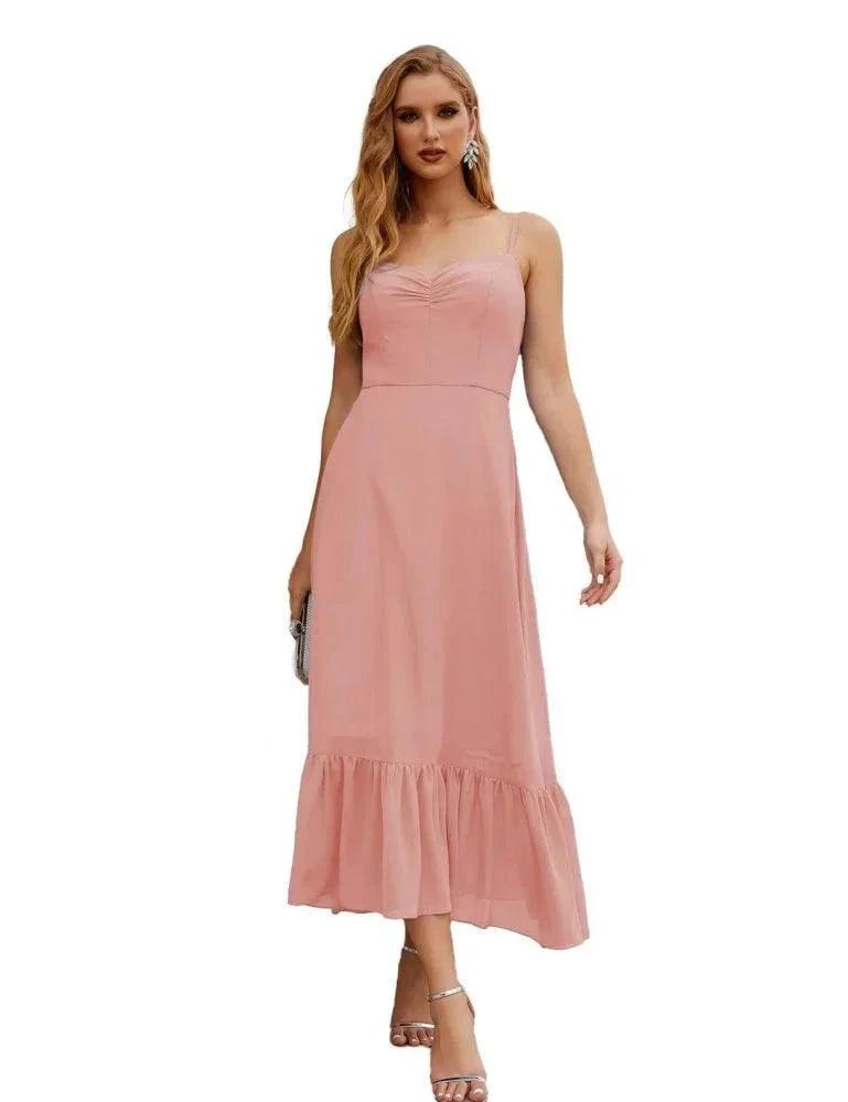 Numbersea Spaghetti Strap Chiffon Bridesmaid Dress Ankle Length Formal A Line Cocktail Party Homecoming Dress for Juniors SEA28028 by numbersea
