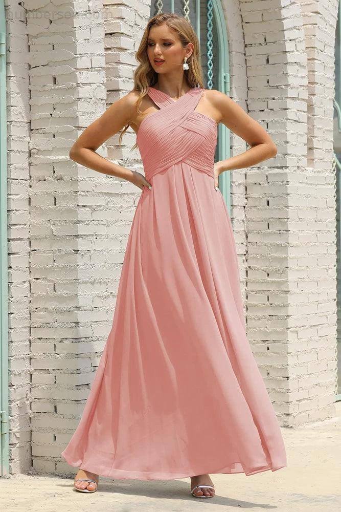 ZapDress Women Halter Chiffon Bridesmaid Dress A-line Long Formal Prom Gown (ZD17050)