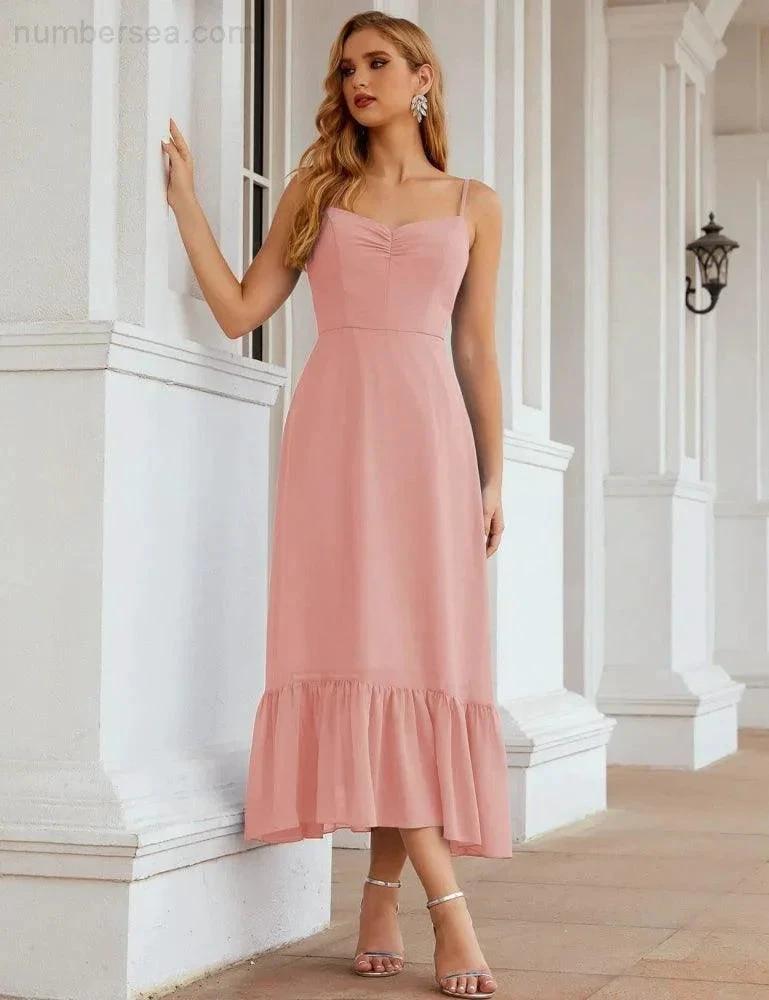 ZapDress  Spaghetti Strap Chiffon Bridesmaid Dress Ankle Length Formal A Line Cocktail Party Homecoming Dress for Juniors (ZD16949)