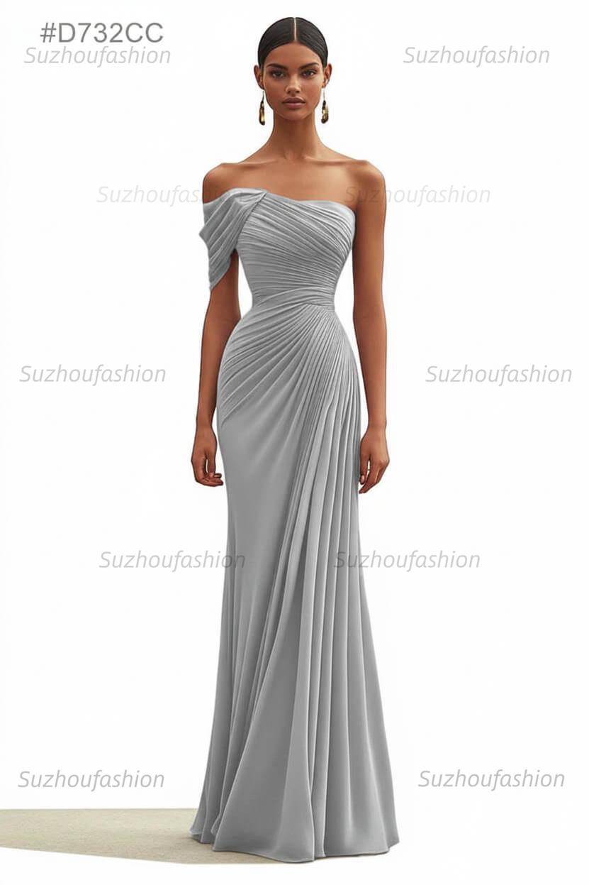 One Shoulder Ruched Mermaid Dark Green Wedding Guest Dress Long Formal Dress