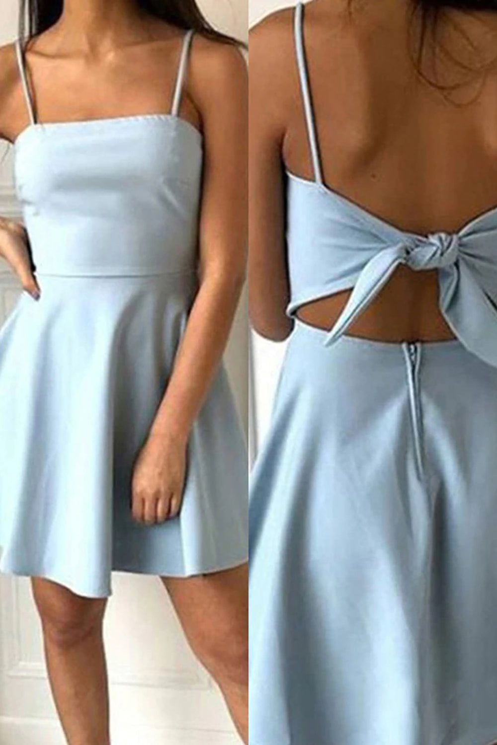 Simple Blue Homecoming Dresses Open Back A Line Prom Dress