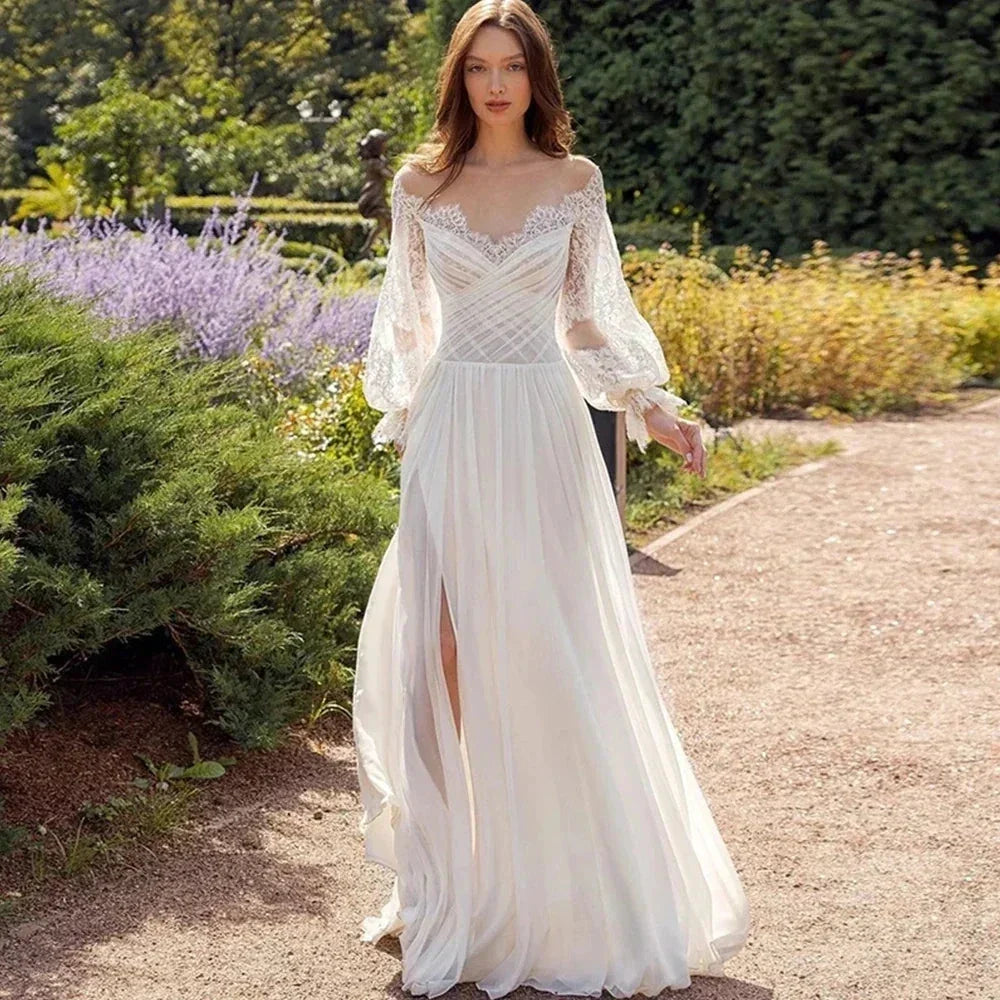 Simple Elegant New Sexy Off Shoulder Sweetheart High Fork V-Neck A-Line Wedding Dresses For Women Simple Bridal Gowns Robe 2023 by payinti
