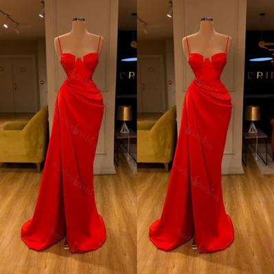 Simple Long Mermaid Spaghetti Straps  Sleeveless Prom Dress