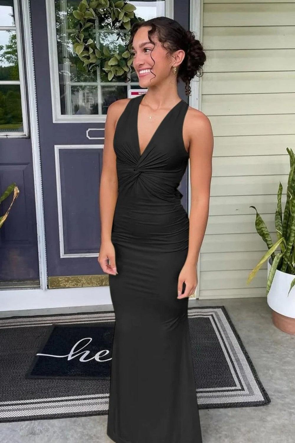 Mermaid V Neck Yellow Long Prom Dress With Open Back Formal Evening Gown