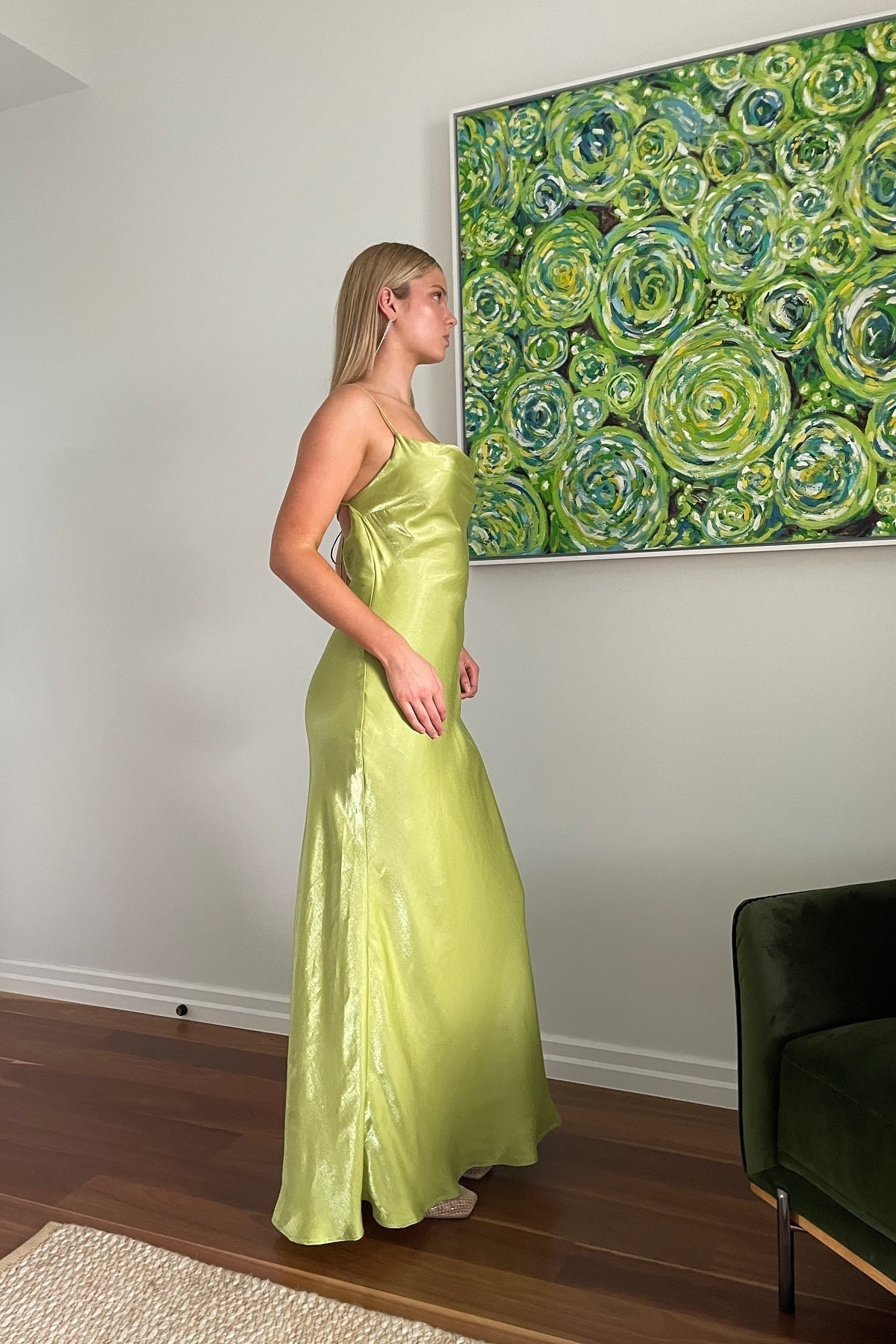 Sheath Spaghetti Straps Light Green Long Party Dress With Backless Formal Evening Gown